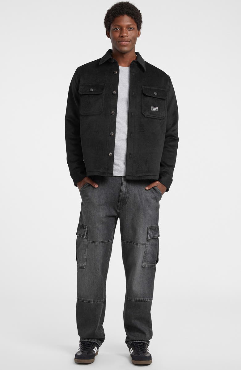 GUESS JEANS Button-Up Fleece Shirt Jacket, Alternate, color, Jetblack