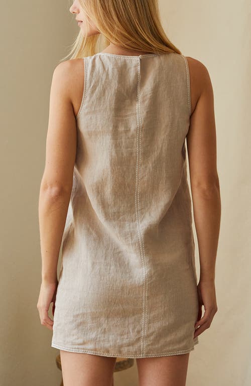 Crescent Contrast Stitch Linen Mini Shift Dress In Nude