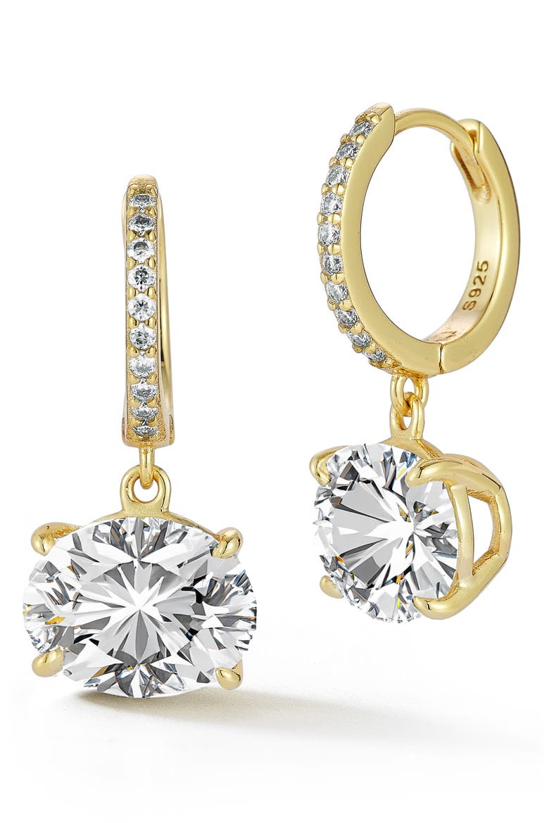 Oval Moissanite Huggie Drop Earrings, Main, color, GOLD