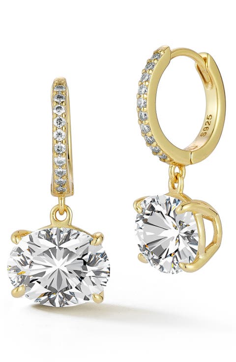 Oval Moissanite Huggie Drop Earrings
