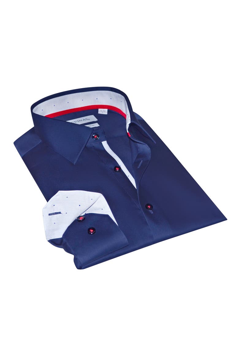Contemporary Fit Solid Cotton Dress Shirt, Main, color, NAVY