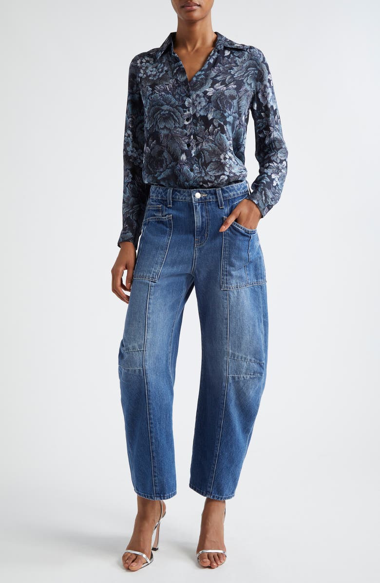 L'AGENCE Nina Floral Print Silk Button-Up Shirt, Alternate, color, 