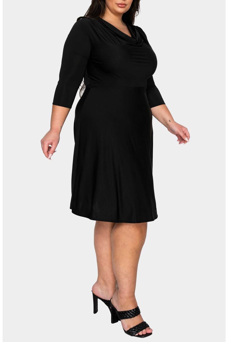 Amoretti Cowl Neck Flare Dress, Alternate, color, BLACK