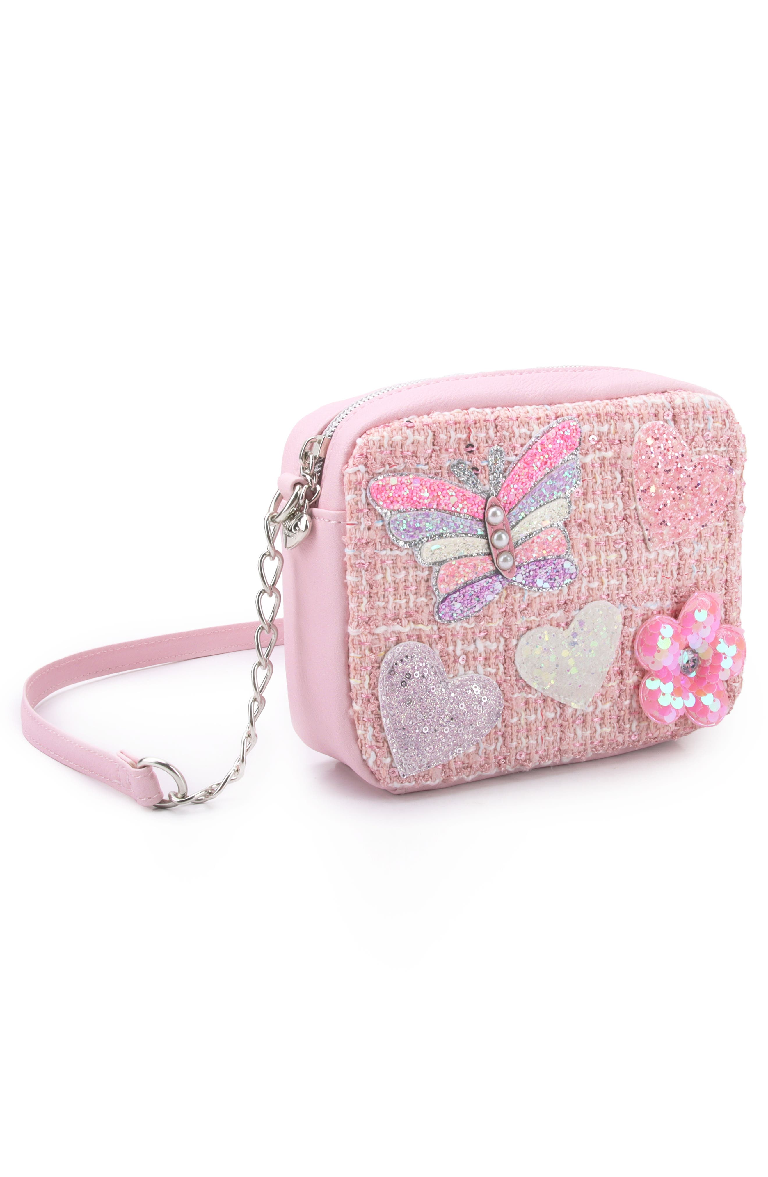 OMG Accessories Kids' Butterfly Tweed Crossbody Bag, Alternate, color, Lollipop