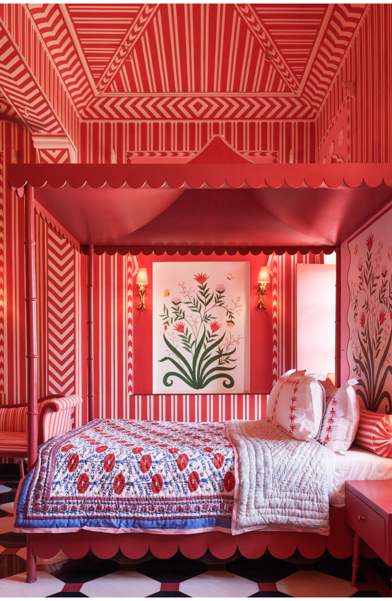 Inner Child Araminta Block Print Reversible Cotton Quilt, Main, color, Blue - 90X92