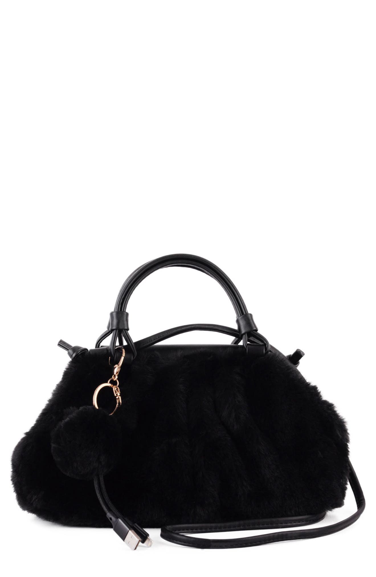 MOST WANTED USA Faux Fur Cloud Top Handle Satchel, Main, color, 