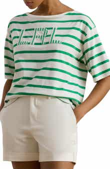 Lauren Ralph Lauren Beaded Logo Stripe Short Sleeve T-Shirt