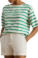 Lauren Ralph Lauren Beaded Logo Stripe Short Sleeve T-Shirt