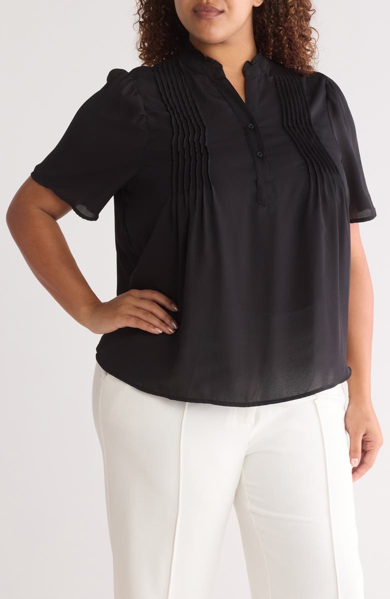 T Tahari Elbow Length Sleeve Pintuck Top, Main, color,