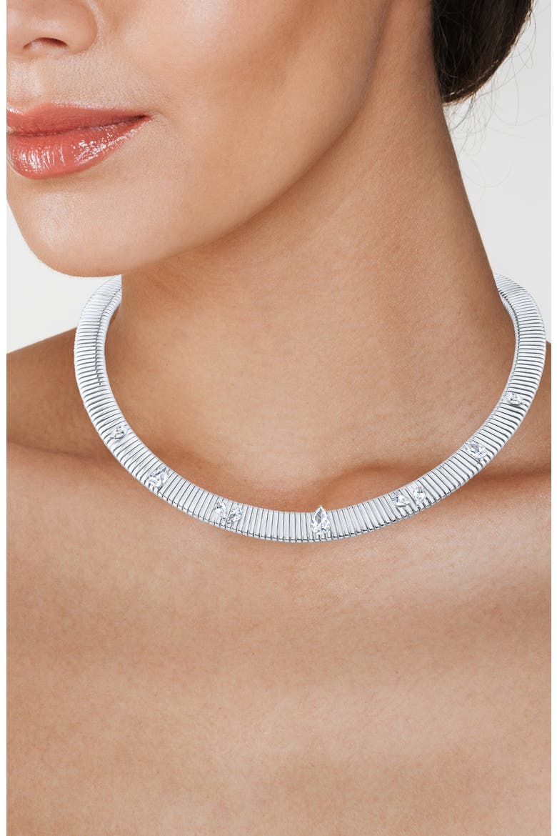 Scattered Cubic Zirconia Omega Chain Necklace (Nordstrom Exclusive), Alternate, color, CLEAR/ SILVER