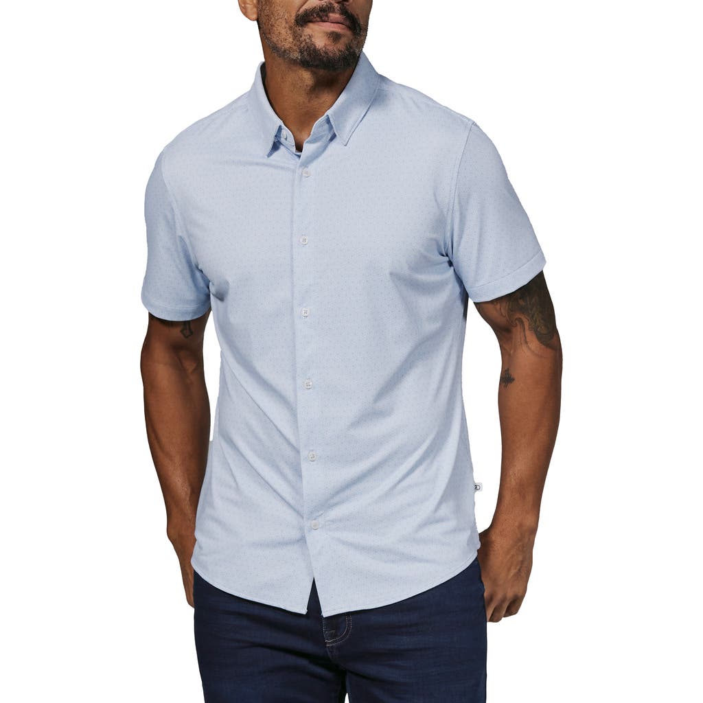 7 Diamonds Corsica Geo Print Short Sleeve Stretch Button-up Shirt