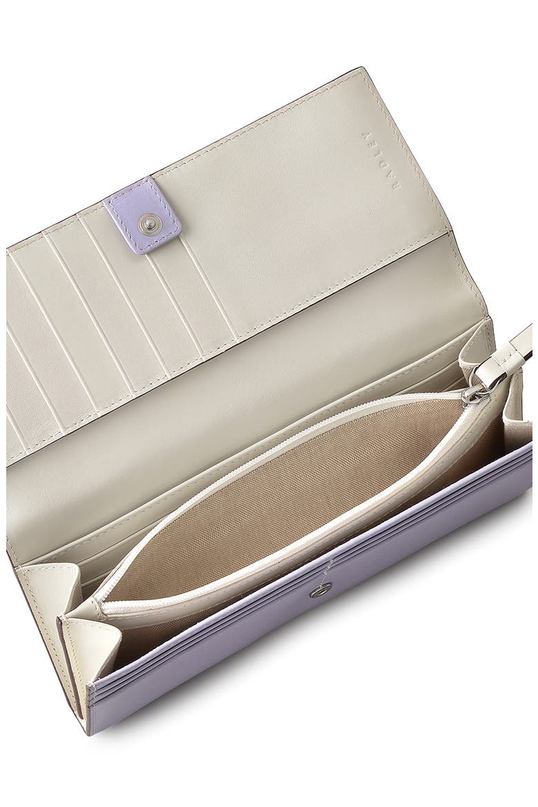 Plaid Large Leather Flapover Wallet, Alternate, color, BELLFLOWER