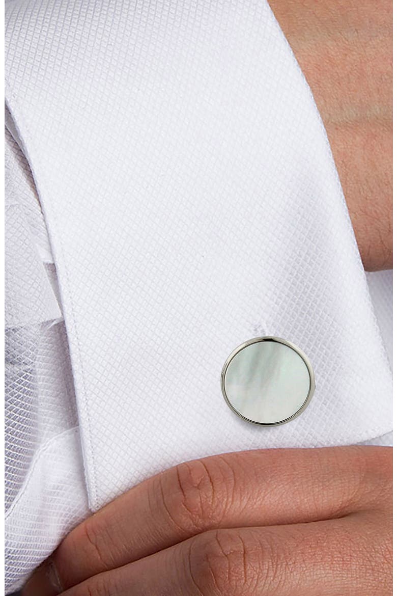 Mother-of-Pearl Cuff Links, Alternate, color, SILVER