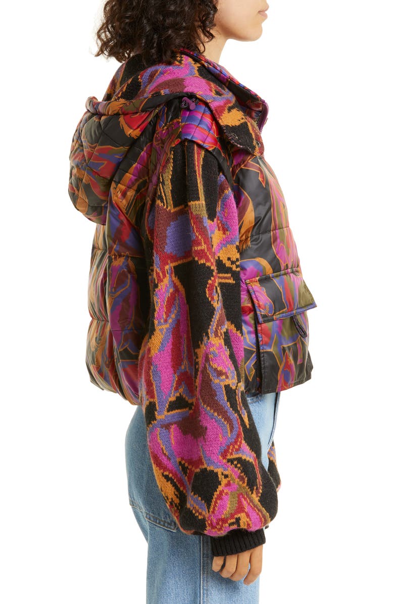 FARM Rio Wild Horses Reversible Mixed Media Jacket with Removable Hood & Sleeves, Alternate, color, 