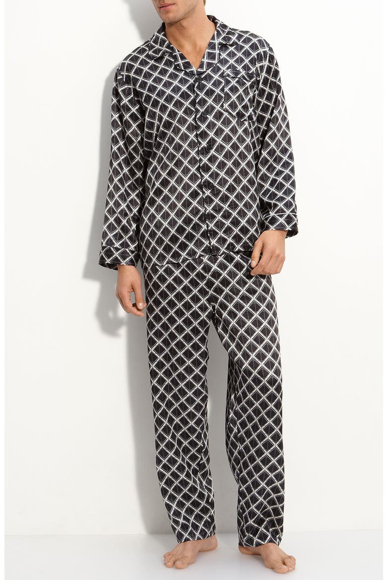 'Ethan' Plaid Silk Pajamas, Main, color, BLACKSTONE