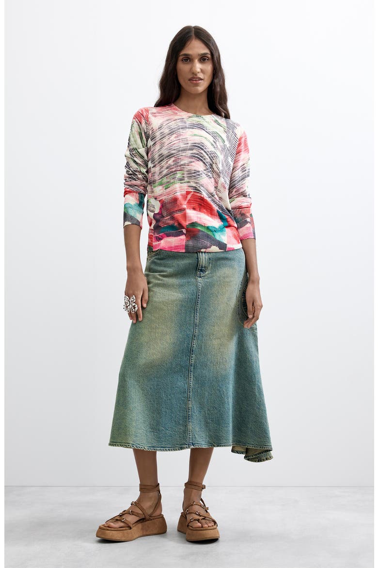 Print Long Sleeve Sweater, Alternate, color, PINK