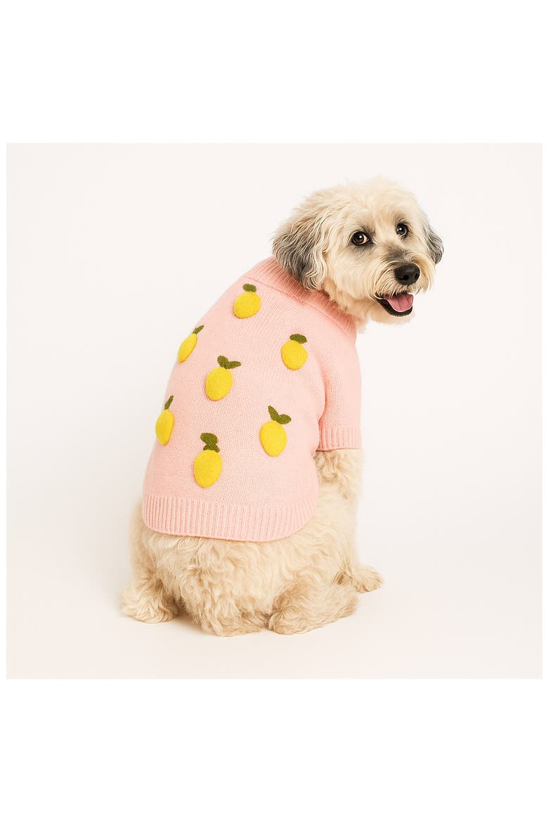 Lemon 3D Icon Dog Sweater, Alternate, color, PINK