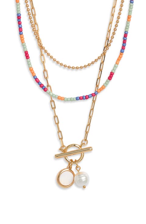Set of 3 Imitation Pearl and Bead Necklaces