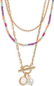 Nordstrom Set of 3 Imitation Pearl and Bead Necklaces