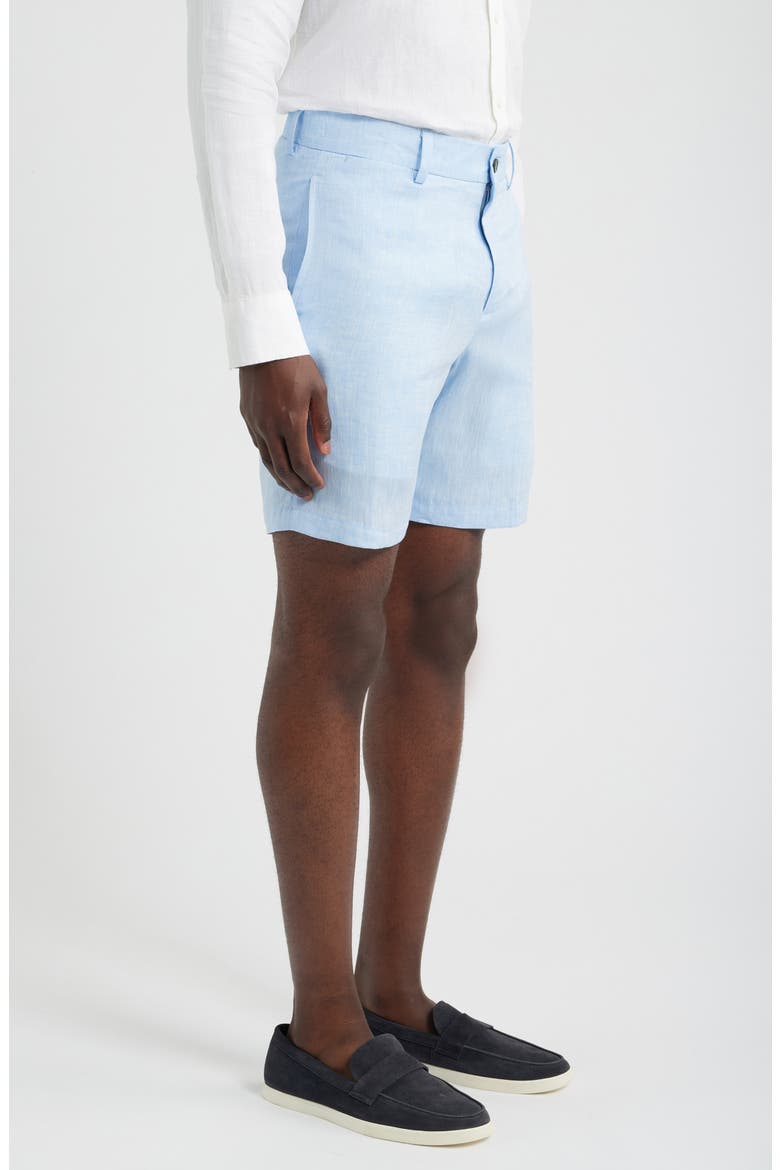 Light Blue Flat Front Linen Shorts, Alternate, color, LIGHT BLUE