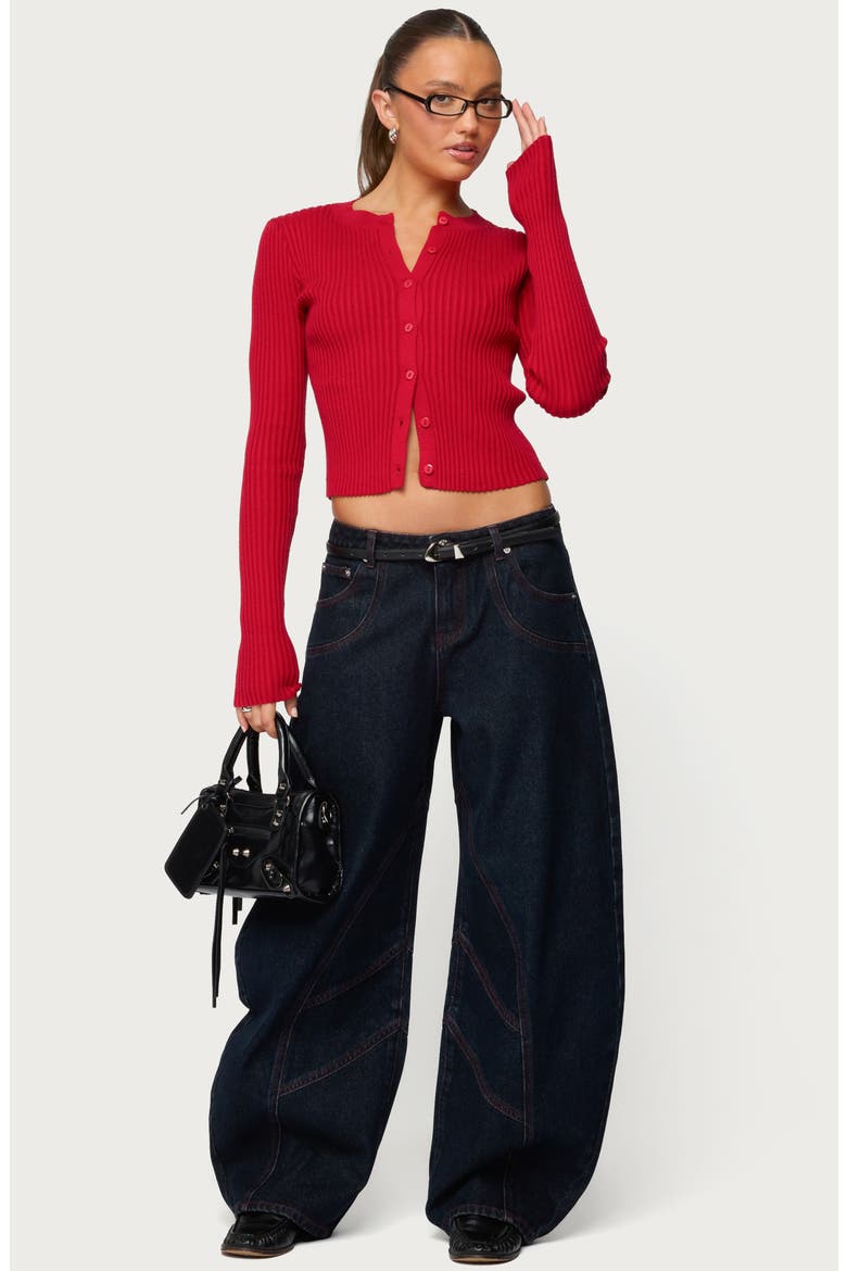 Double Pocket Low Rise Barrel Leg Jeans, Alternate, color, DARK-BLUE