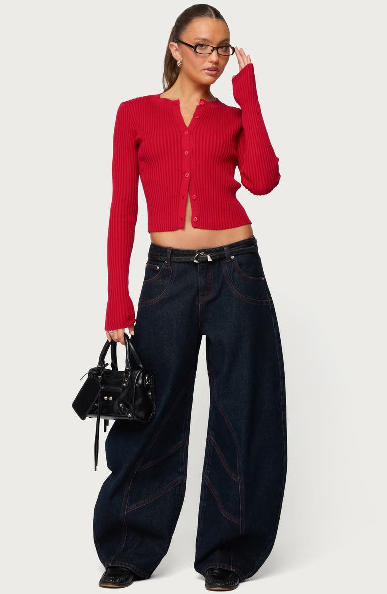 EDIKTED Double Pocket Low Rise Barrel Leg Jeans, Alternate, color, Dark-Blue