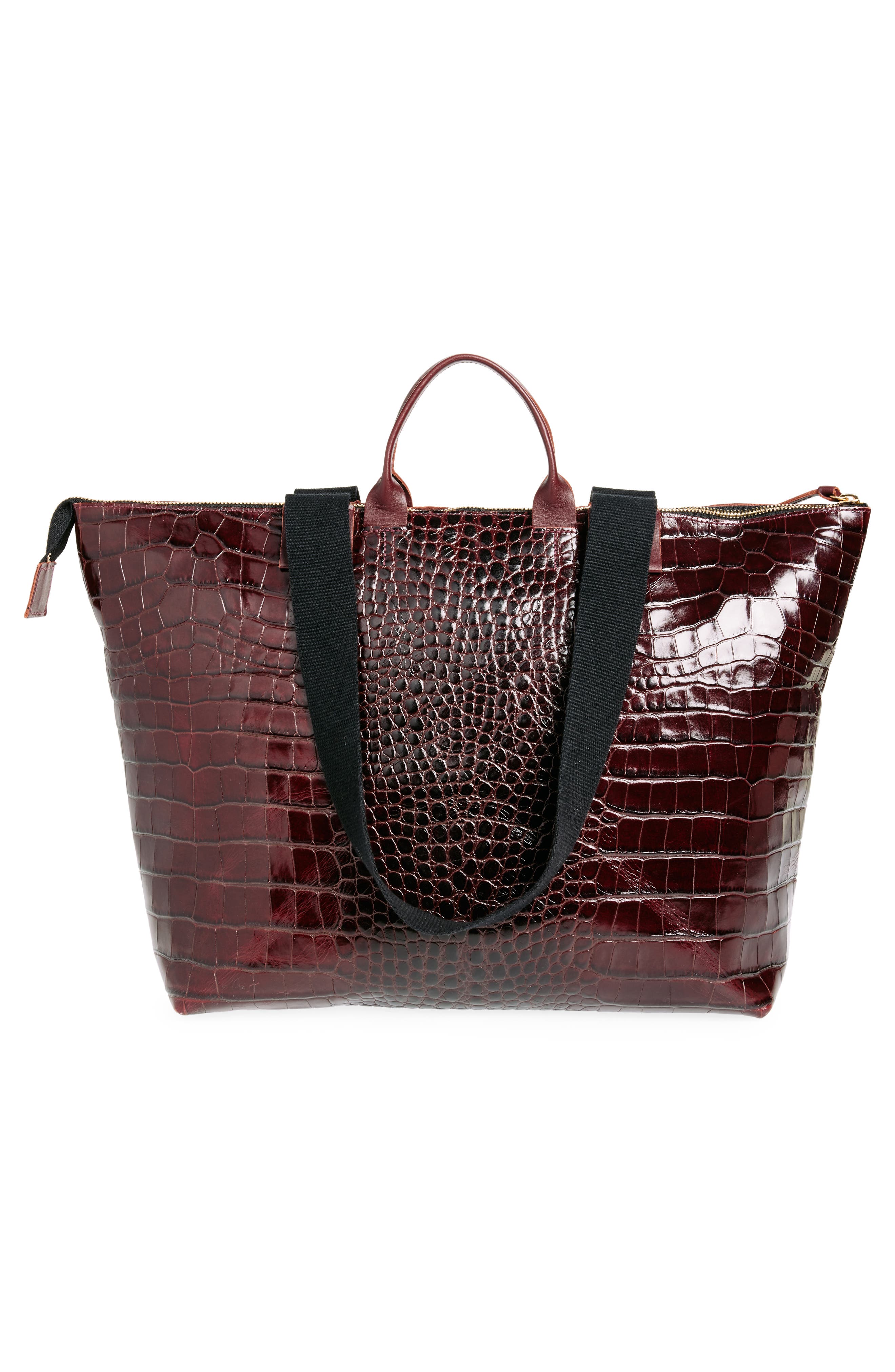 Clare V. Le Zip Sac Croc Embossed Leather Tote, Alternate, color, 