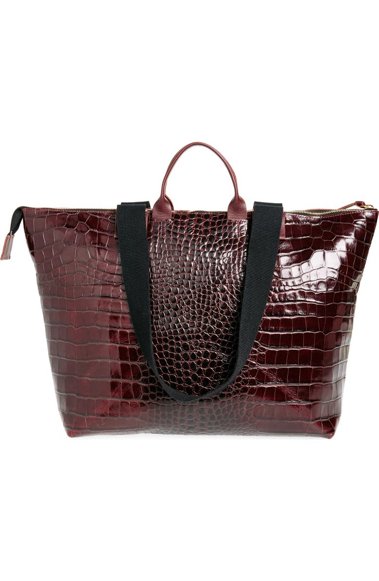 Clare V. Le Zip Sac Croc Embossed Leather Tote, Alternate, color,