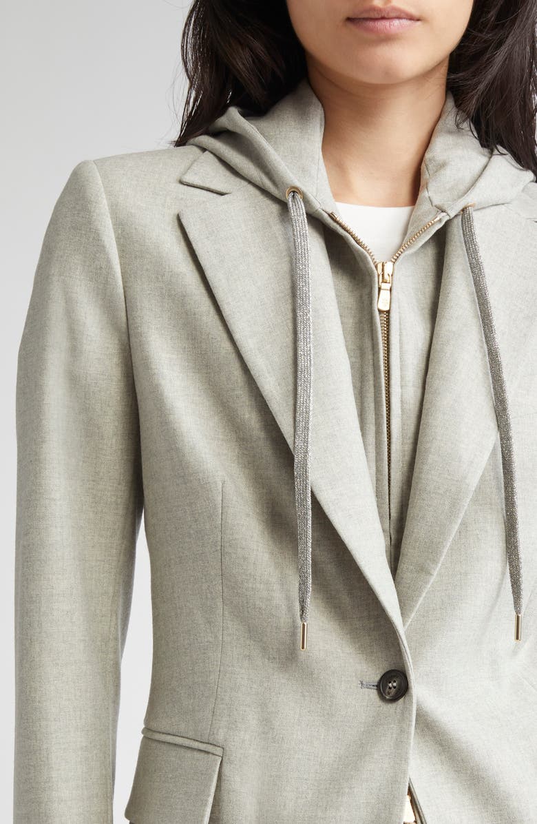Eleventy Stretch Wool Blazer with Removable Hooded Bib, Alternate, color, Light Gray Melange
