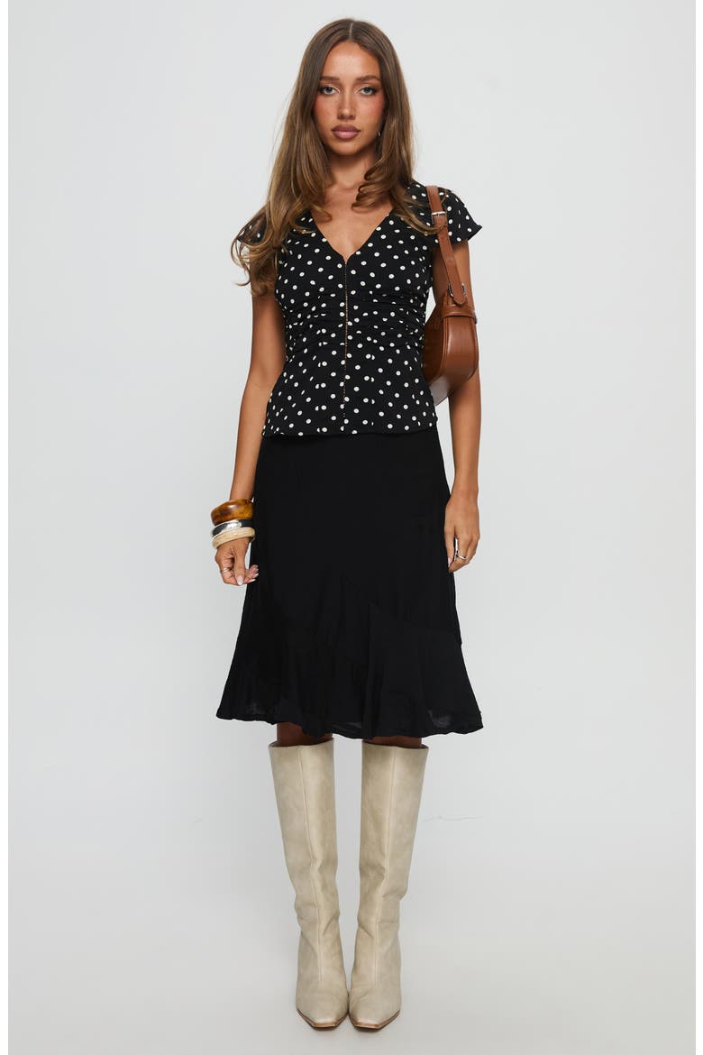 With Kindness Asymmetric Hem Midi Skirt, Alternate, color, BLACK
