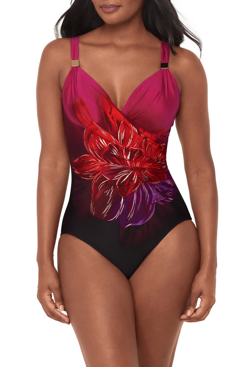 Petali Rosa Siren Print One-Piece Swimsuit, Main, color, BLACK/MULTI