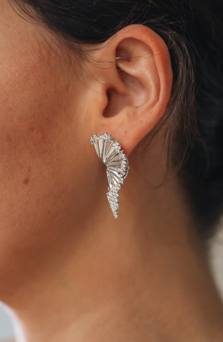 Sterling Forever Angelina CZ Fan Statement Earrings, Alternate, color, Silver