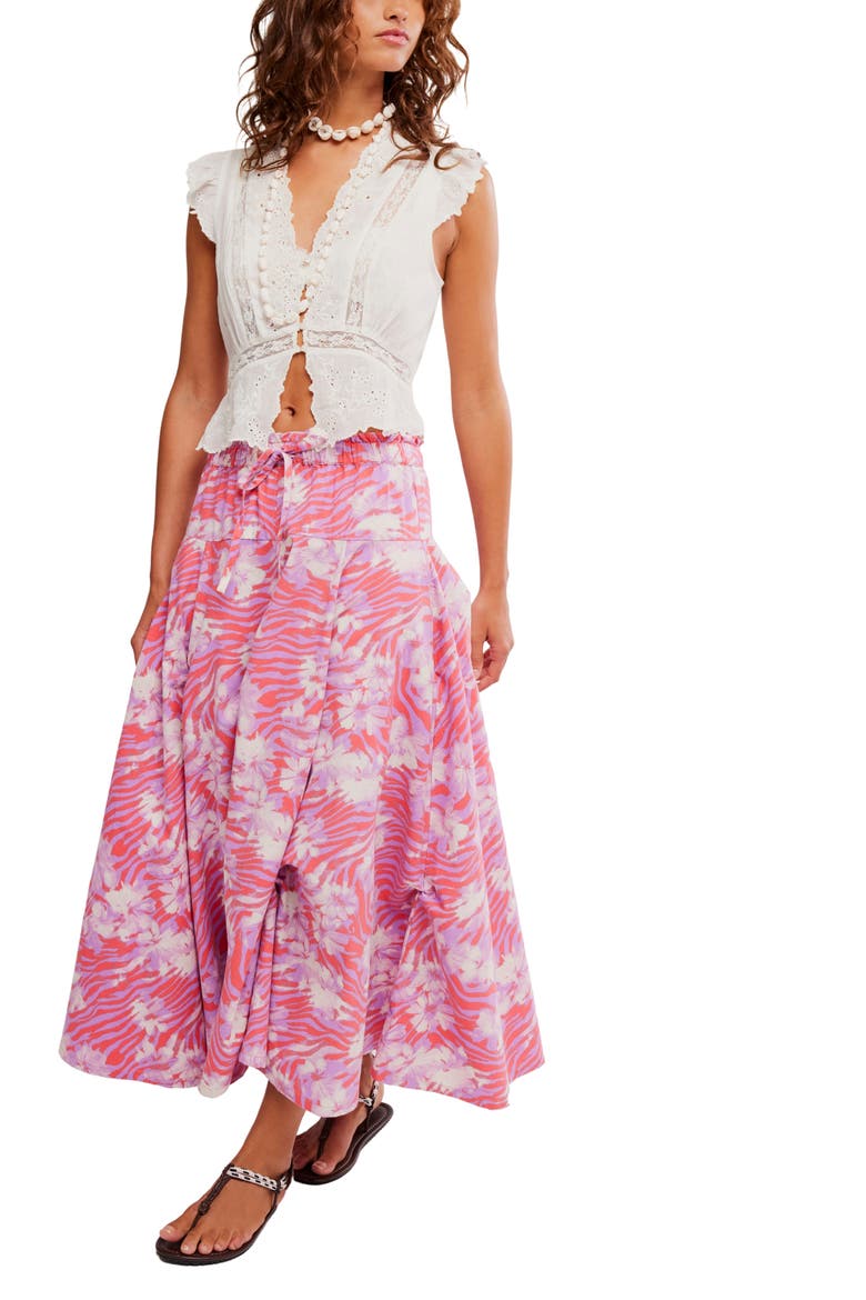 Zephyr Print Convertible Bustle Maxi Skirt, Alternate, color, CORAL COMBO