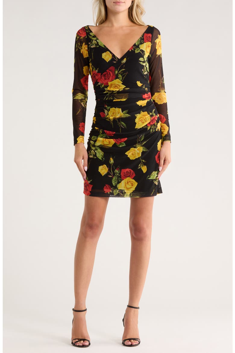 Reiner Cross Front Minidress, Main, color, BLACK/RED/YELLOW ROMANTIC ROSE