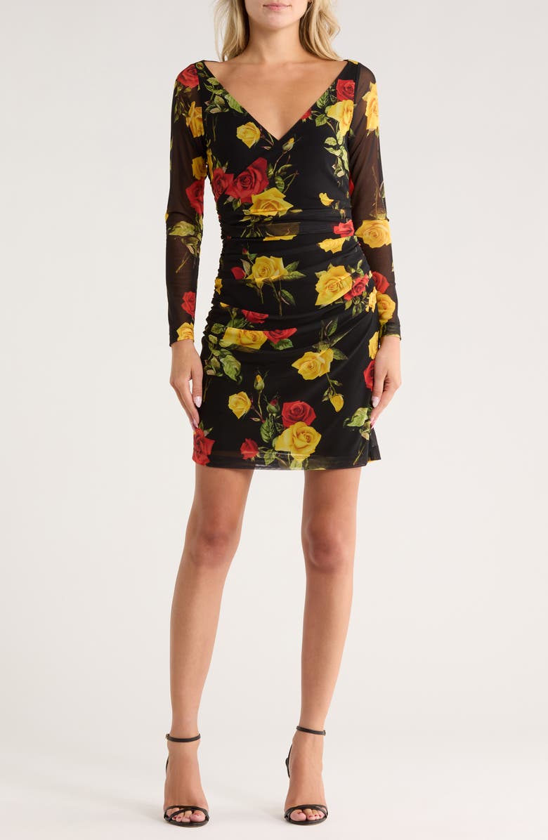 L'AGENCE Reiner Cross Front Minidress, Main, color, Black/Red/Yellow Romantic Rose