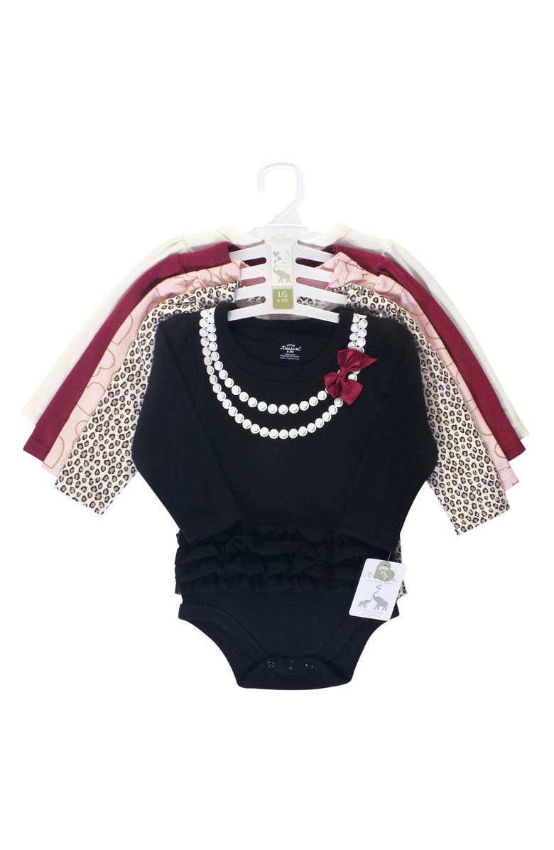 Little Treasure Essential 5-Pack Long-Sleeve Bodysuits, Alternate, color, Black Heart Of Gold