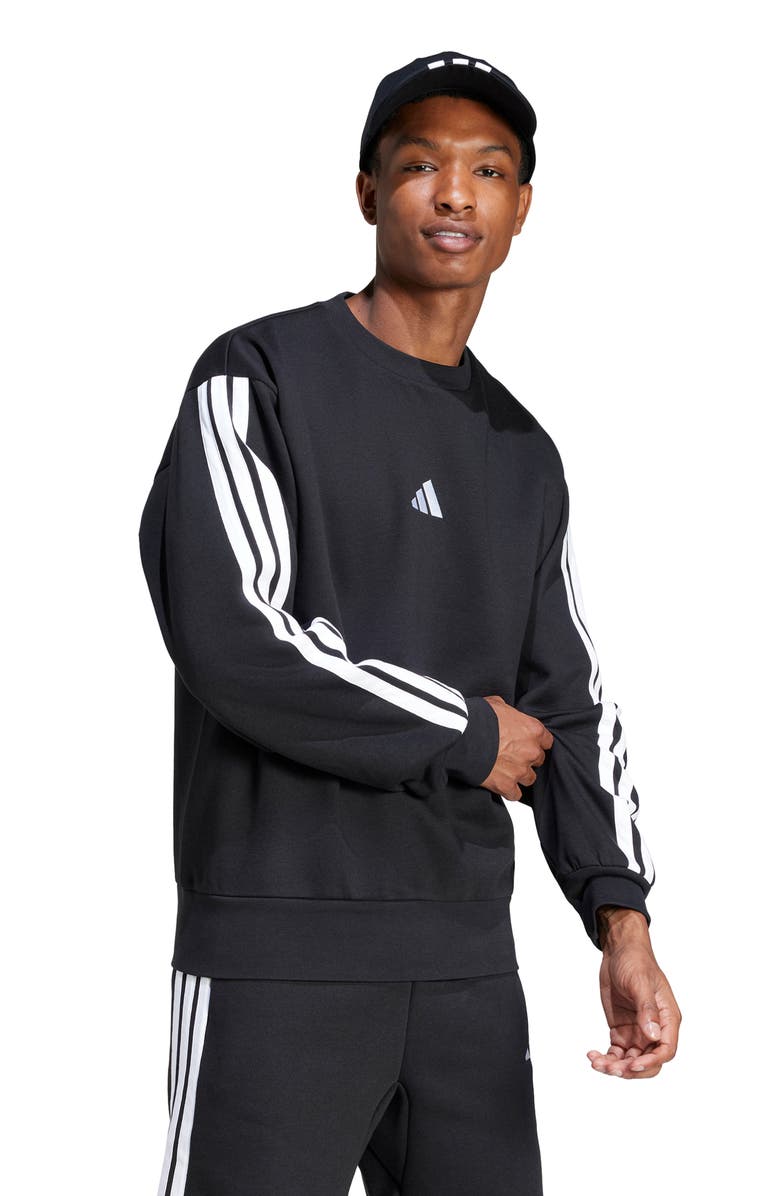 adidas Essential 3-Stripes Fleece Pullover, Alternate, color, Black/ White