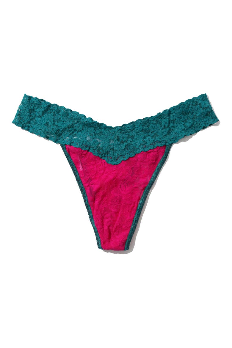 Signature Lace Original Rise Thong, Main, color, PINK RUBY/ TEAL