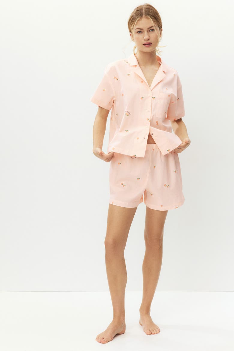 Pyjama Shirt And Shorts, Alternate, color, Light peach pink/apricots
