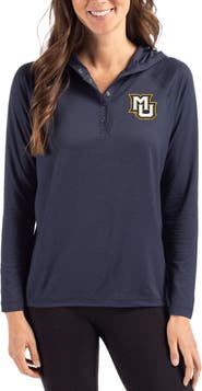 Cutter & Buck Women's Cutter & Buck Navy Marquette Golden Eagles Coastline Epic Comfort Recycled Hooded Raglan Quarter-Snap Shirt