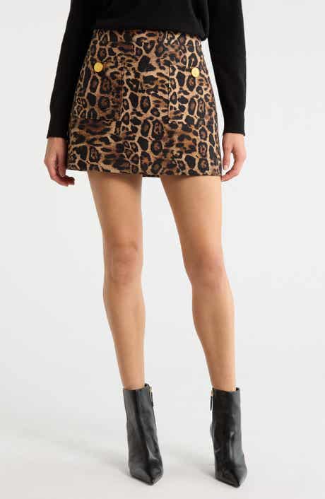 L'AGENCE Cyra Leopard Print Cotton Miniskirt