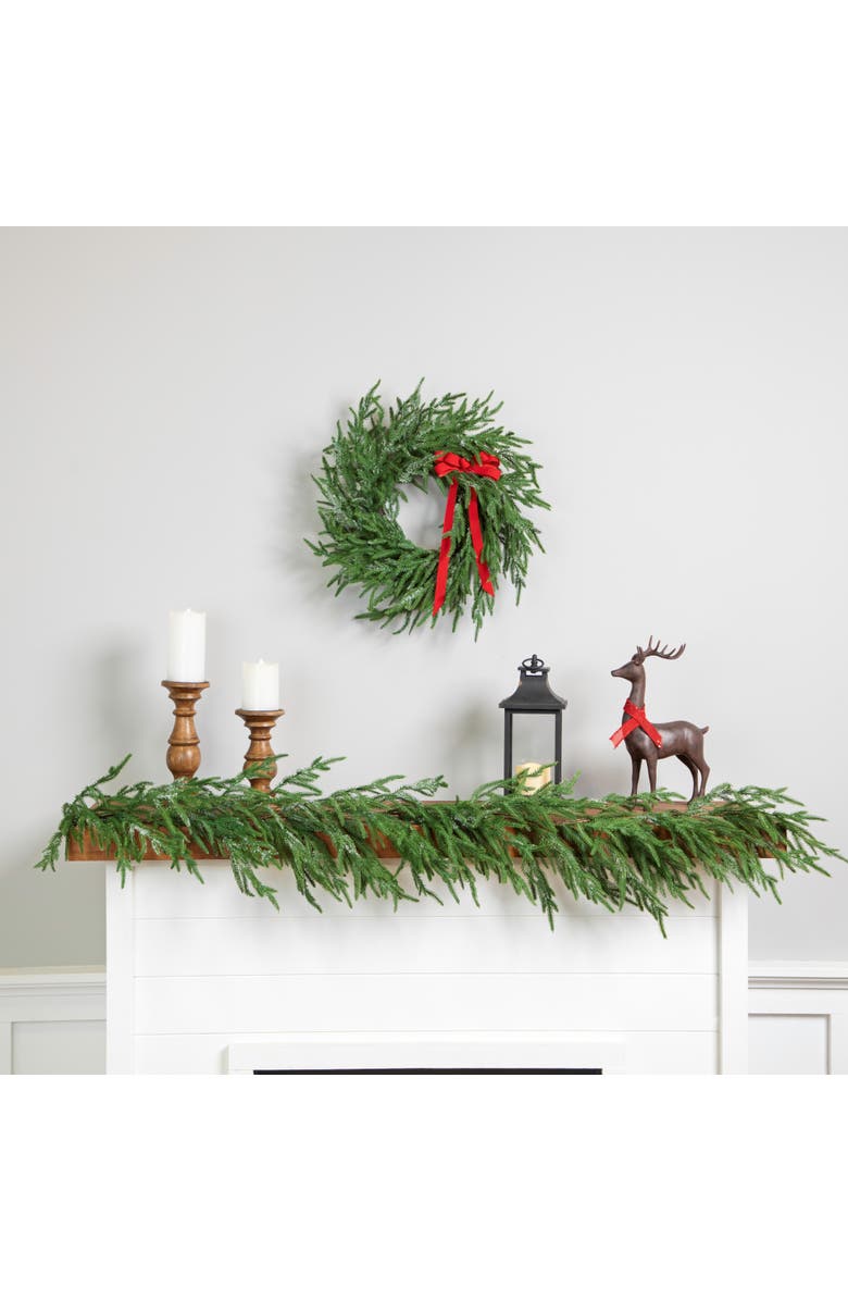 Northlight Frosted Norfolk Pine Artificial Christmas Wreath - 20" - Unlit, Alternate, color, Green