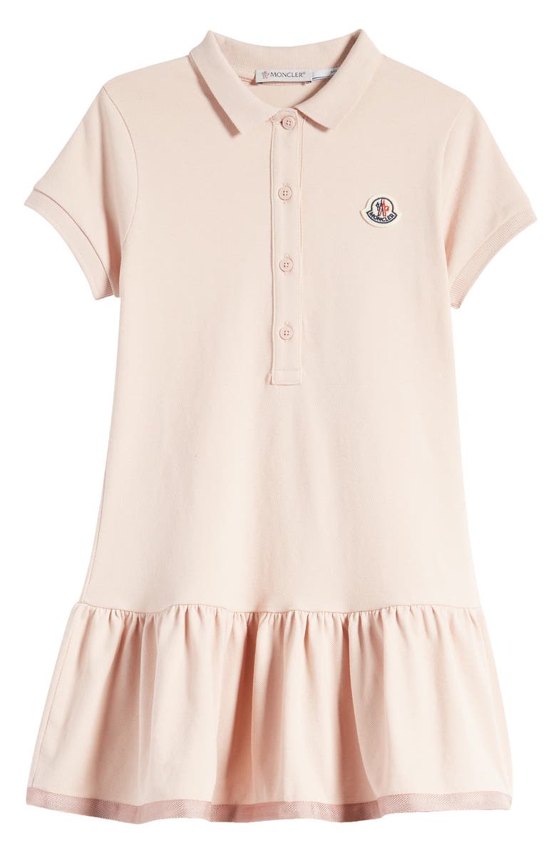 Moncler Kids' Flounce Hem Stretch Cotton Polo Dress, Main, color, 