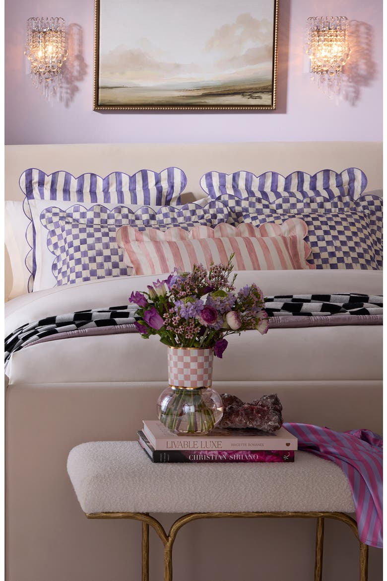Violet Check Reversible Scalloped Throw Pillow, Alternate, color, VIOLET