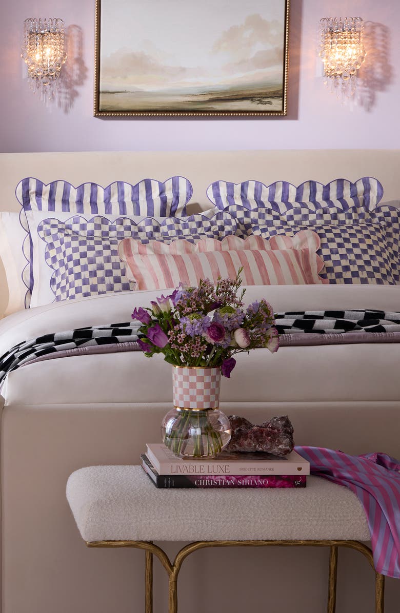 MACKENZIE CHILDS Violet Check Reversible Scalloped Throw Pillow, Alternate, color, Violet