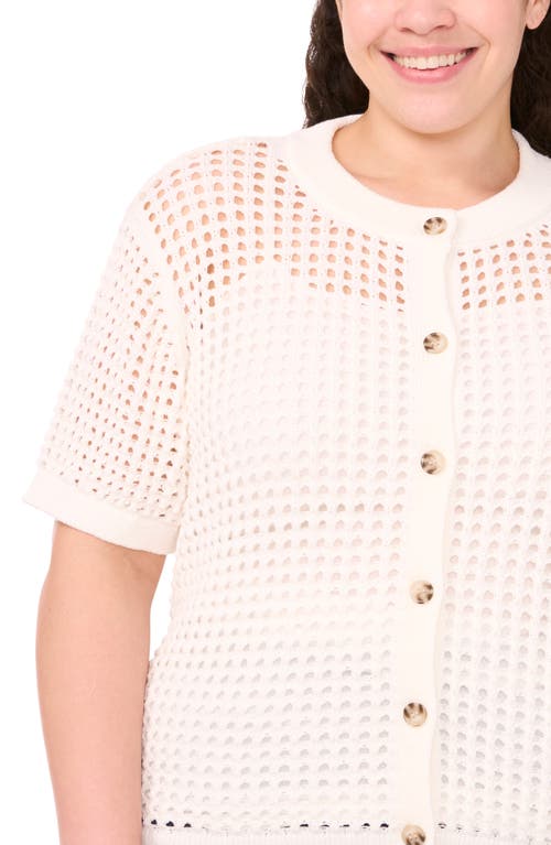 Shop Cece Open Stitch Short Sleeve Cardigan In Antique White