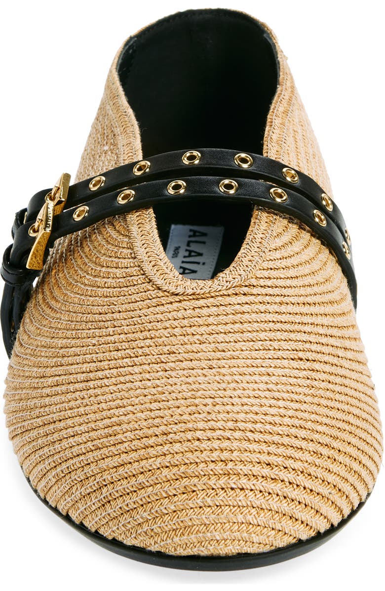 Alaïa Raffia Ballerina Flat, Alternate, color, Naturel / Noir