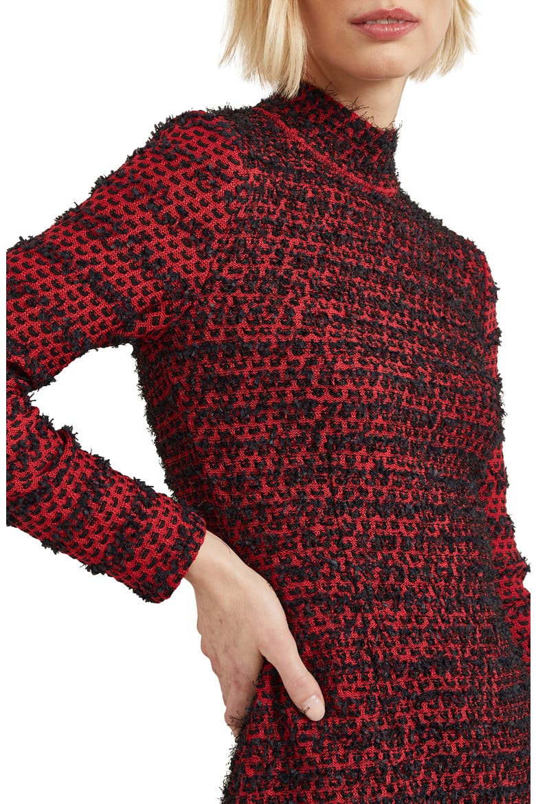 Two-Tone Eyelash Long Sleeve Sheath Dress, Alternate, color, ROUGE/ BLACK