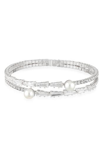 Tasha Crystal & Faux Pearl Bangle Bracelet In Metallic