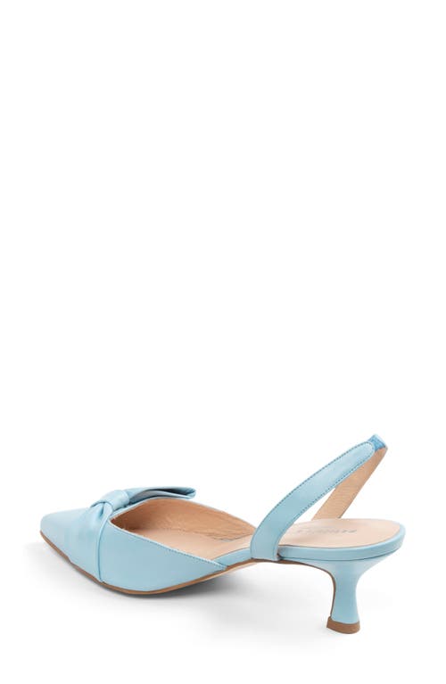 Patricia Green London Bow Pointed Toe Kitten Heel Pump In Sky Blue Leather
